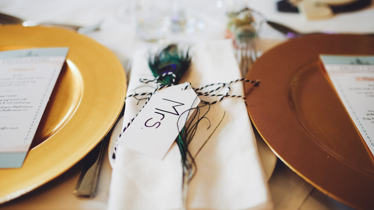 white card and plates