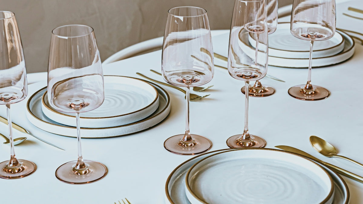 clear wine glasses on table