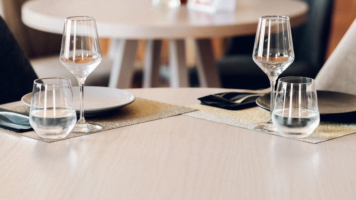 a set of wine glasses on a table