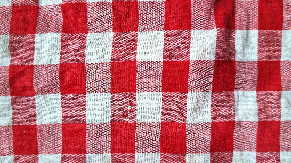 a red and white checkered table cloth