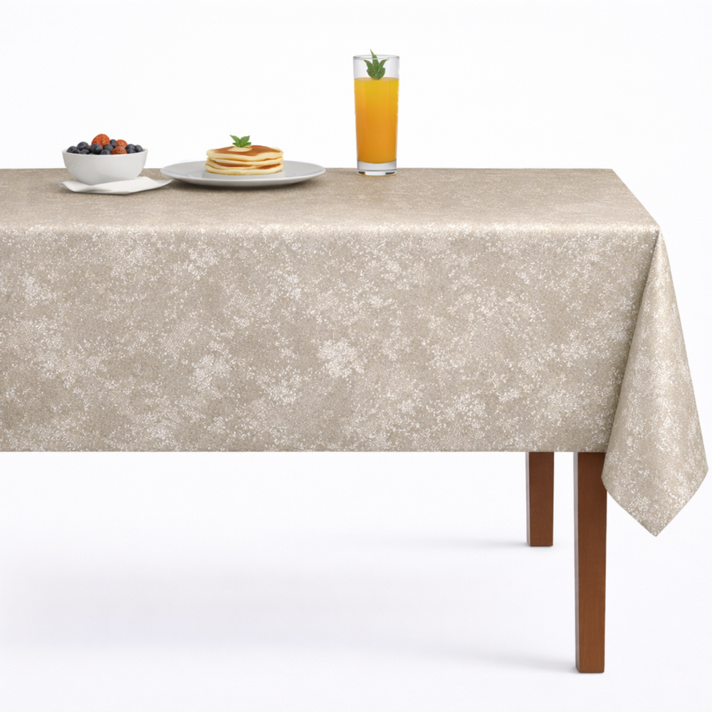 Beige Floral Tablecloth featuring a textured design, perfect for dining settings.