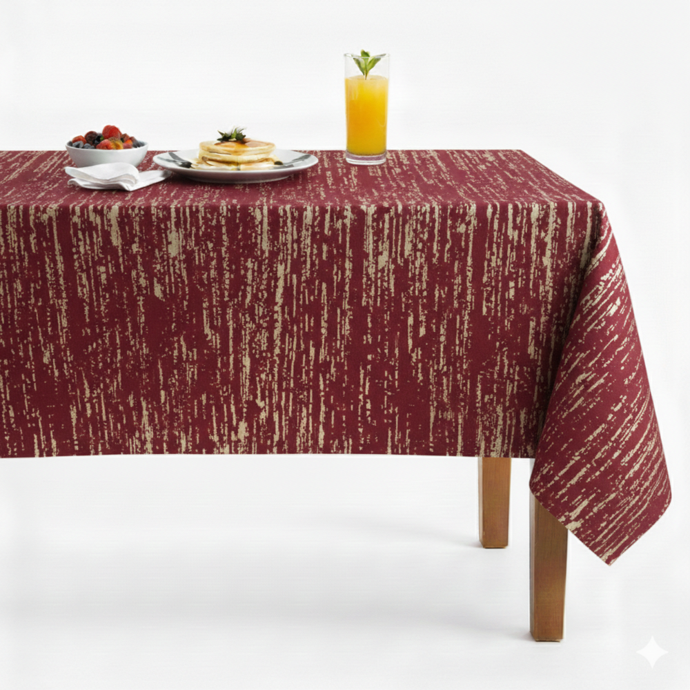Burgundy textured tablecloth featuring a modern design, perfect for dining settings.