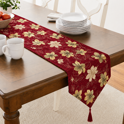 Violet Linen Chenille Boutique Vintage Floral Pattern Decorative Table Runner