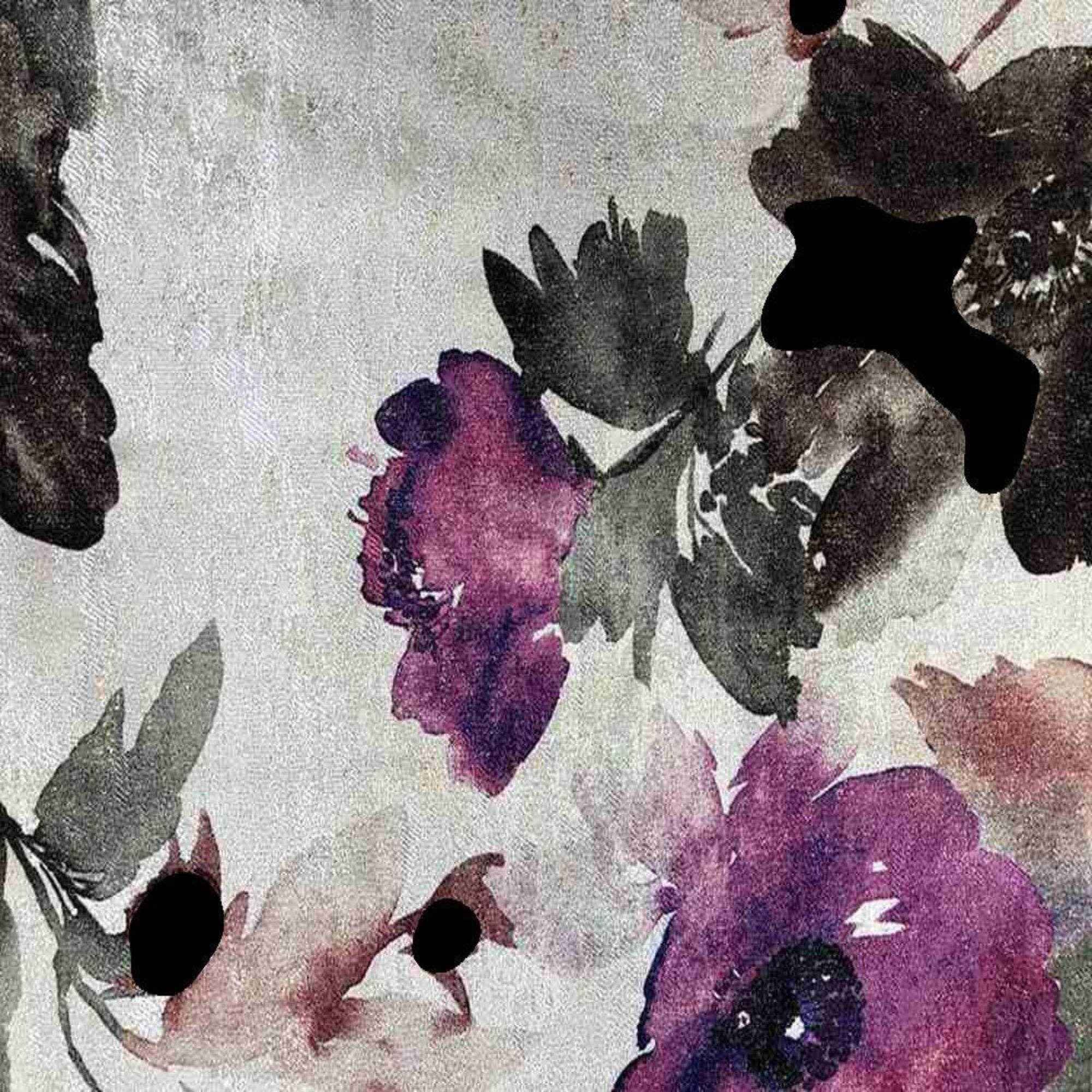 Plum ASTER Floral Digital Print Metallic Fabric - Cotton Hand - 58 Inch. in Width Fabric by the Yard - 58 Inch Wide