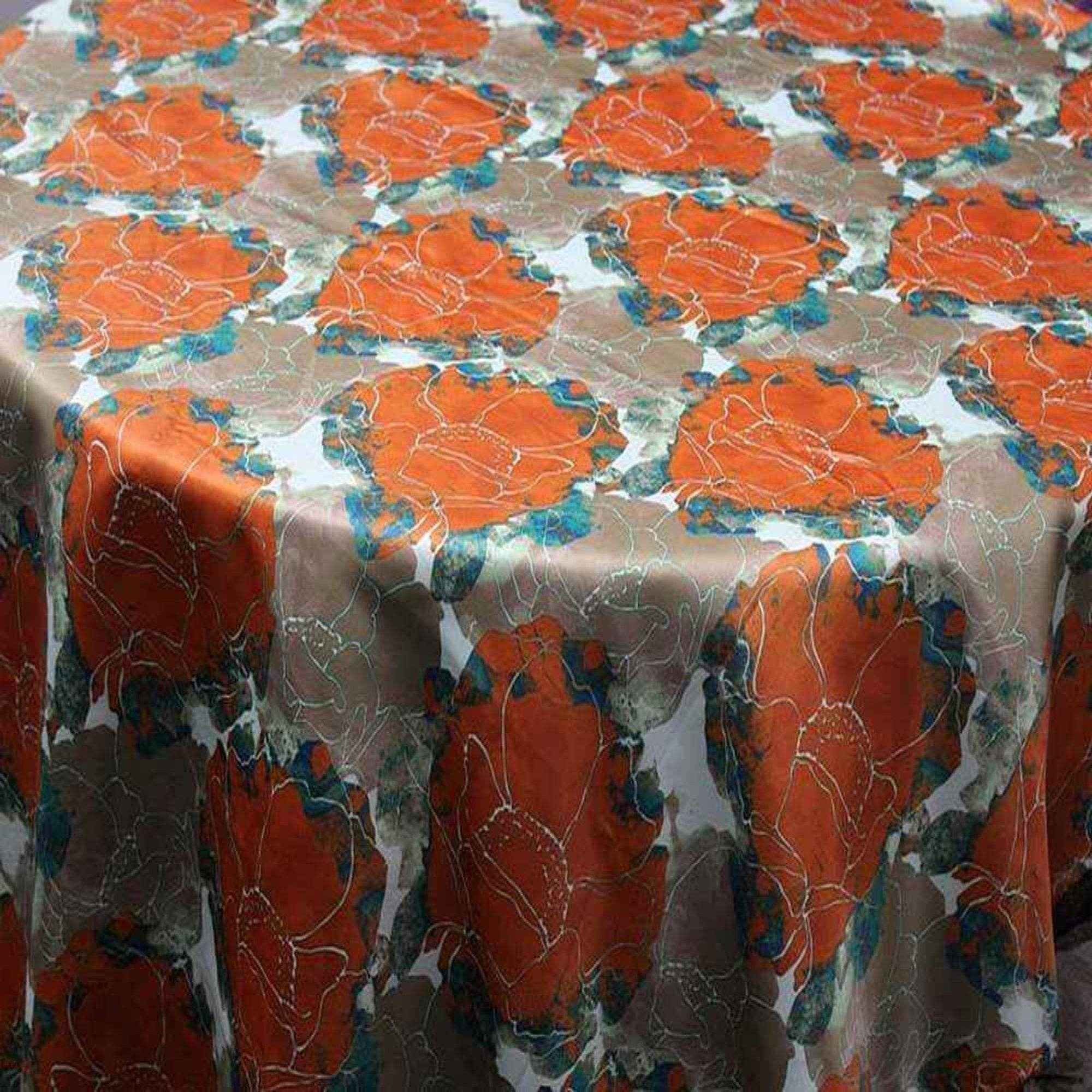 Orange AZALEA Floral Digital Print Satin Fabric - Cotton Hand - 54 Inch. in Width Fabric by the Yard - 54 Inch Wide