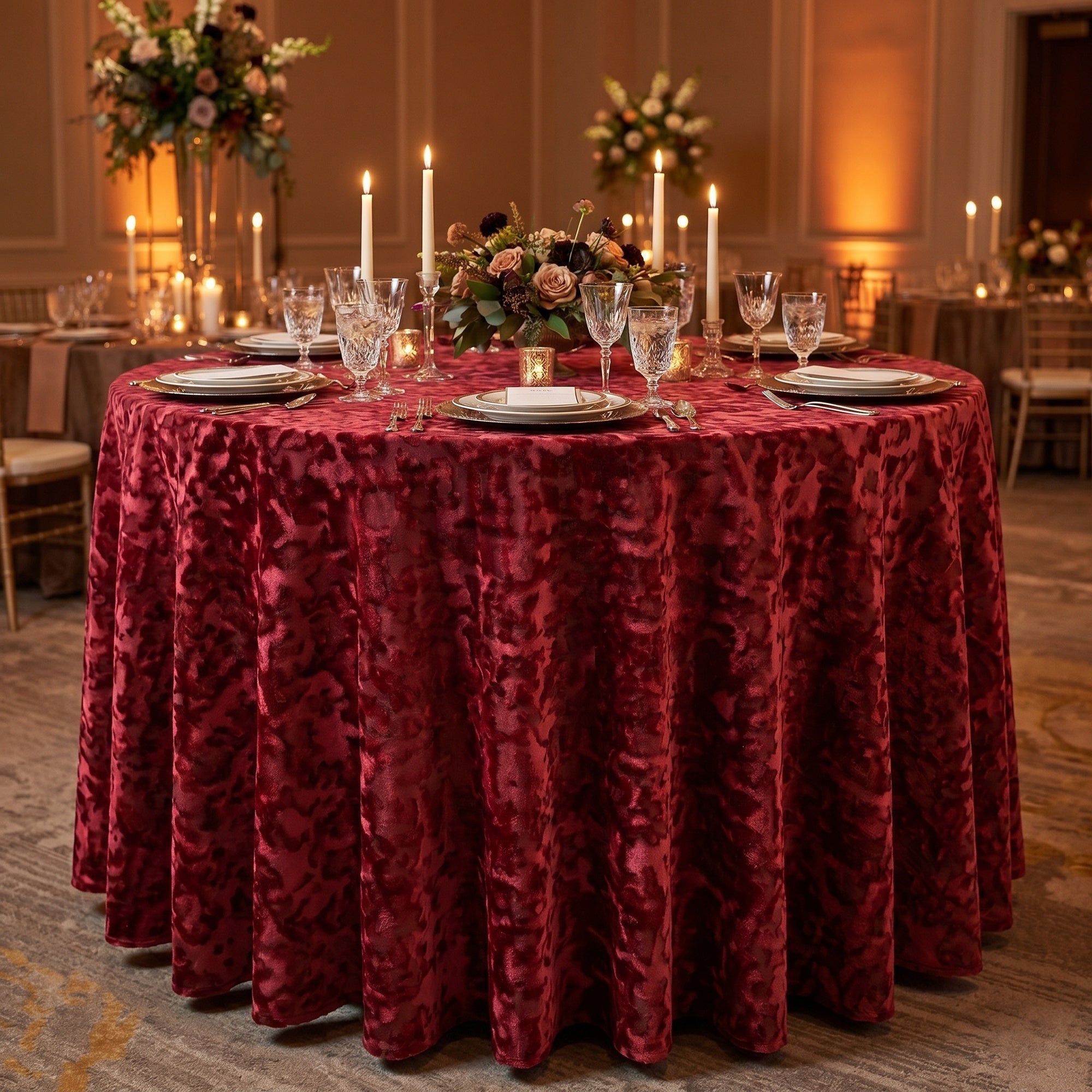 Allendale Burgundy Tablecloth — styled table