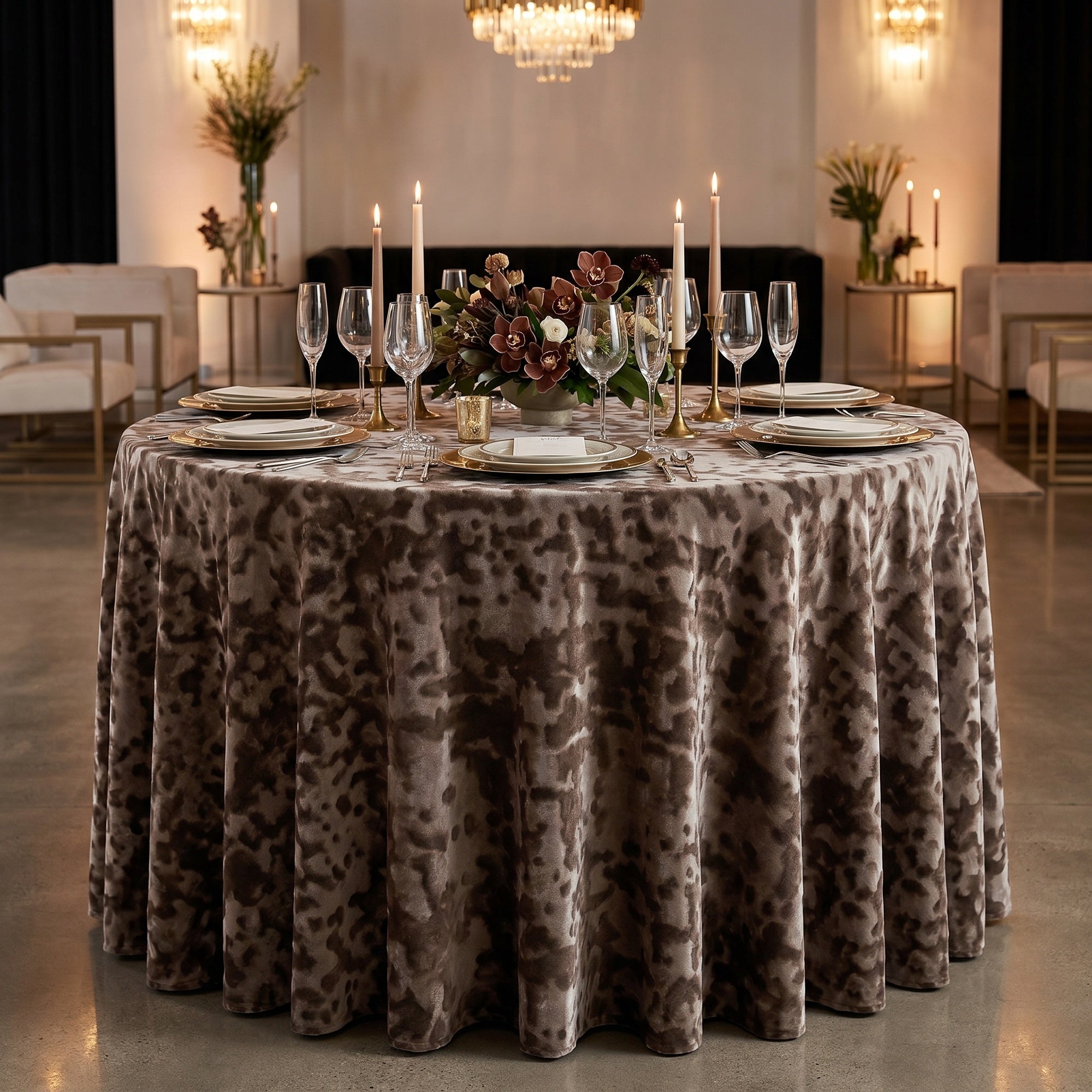 Allendale Taupe Tablecloth — styled table