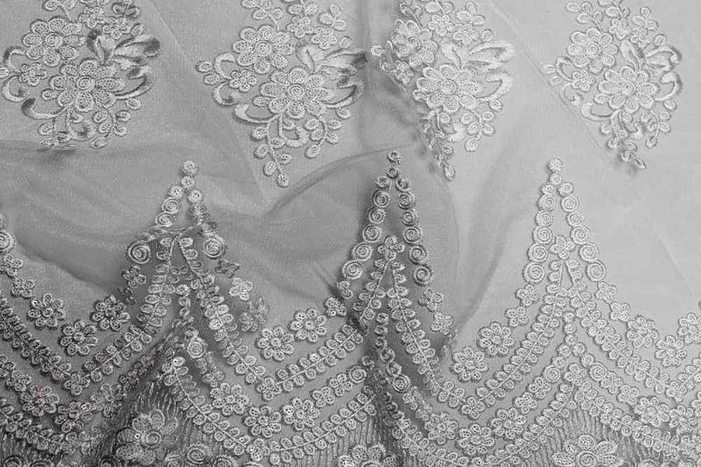 white-1 BEVERLY Embroidered Sheer With Sequins Fabric by the Yard - 54 Inch Wide