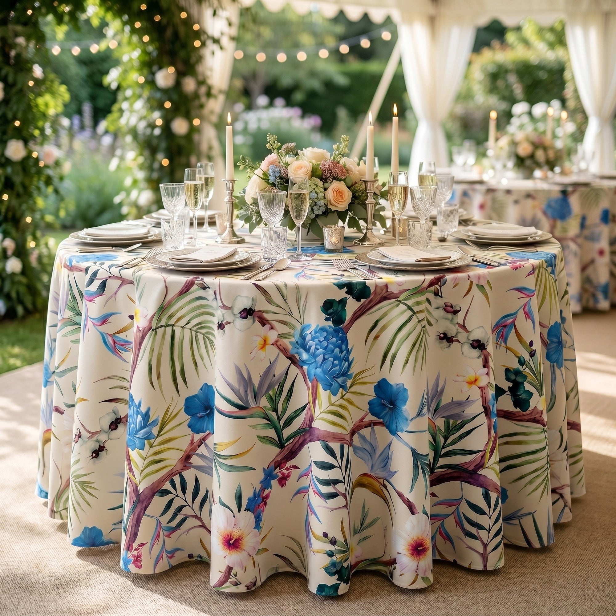 Carnation Blue Tablecloth — styled table