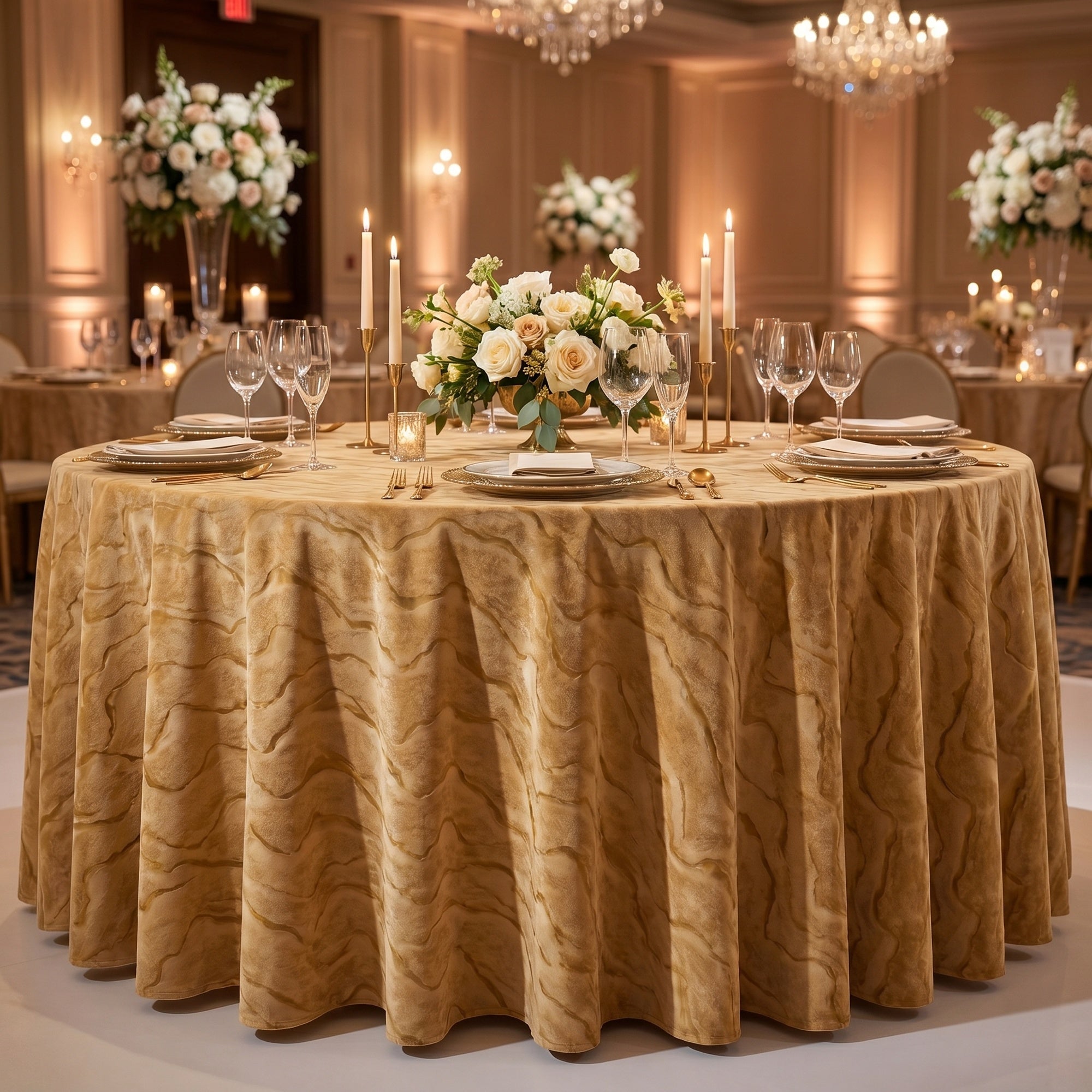 Celeste Gold Tablecloth — styled table