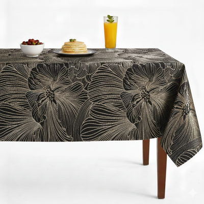Delhi Metallic Flower Jacquard Tablecloth – Midnight