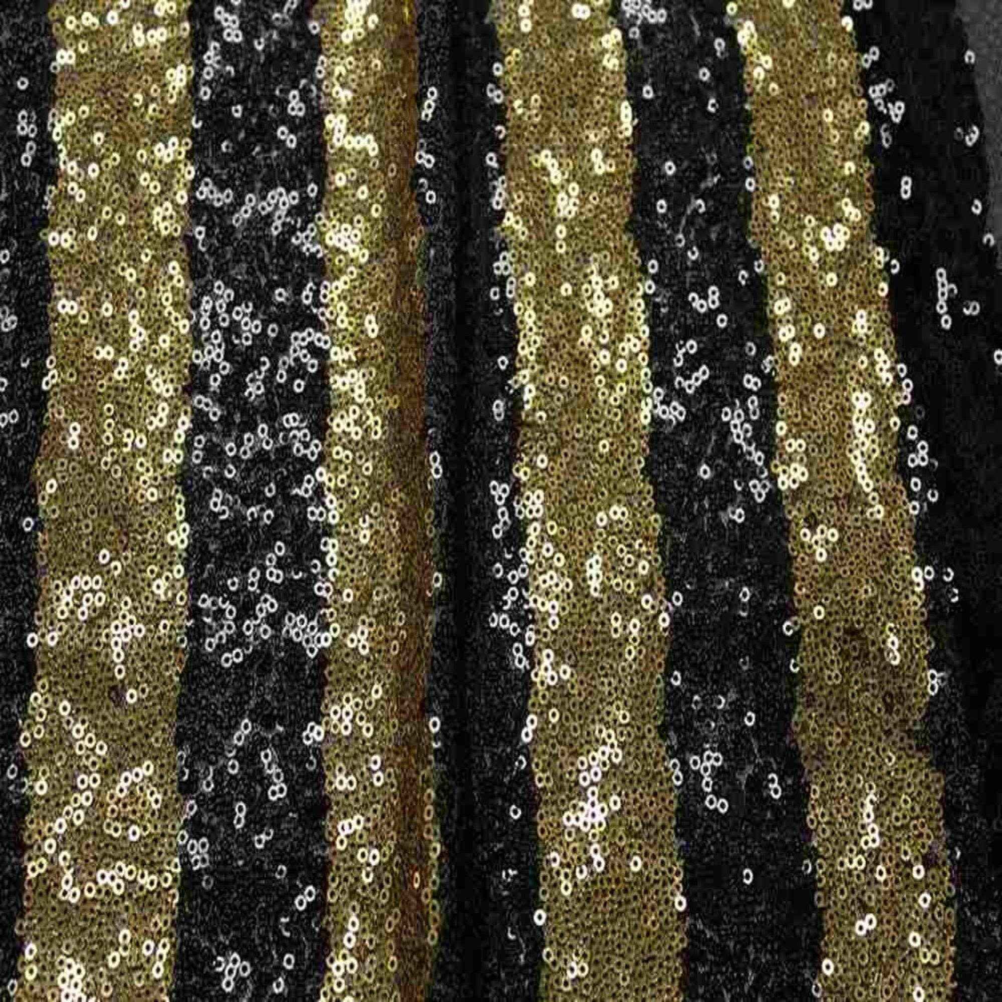 Black/Gold FIESTA Striped Sequin Fabric on Mesh Material Fabric by the Yard - 52 Inch Wide