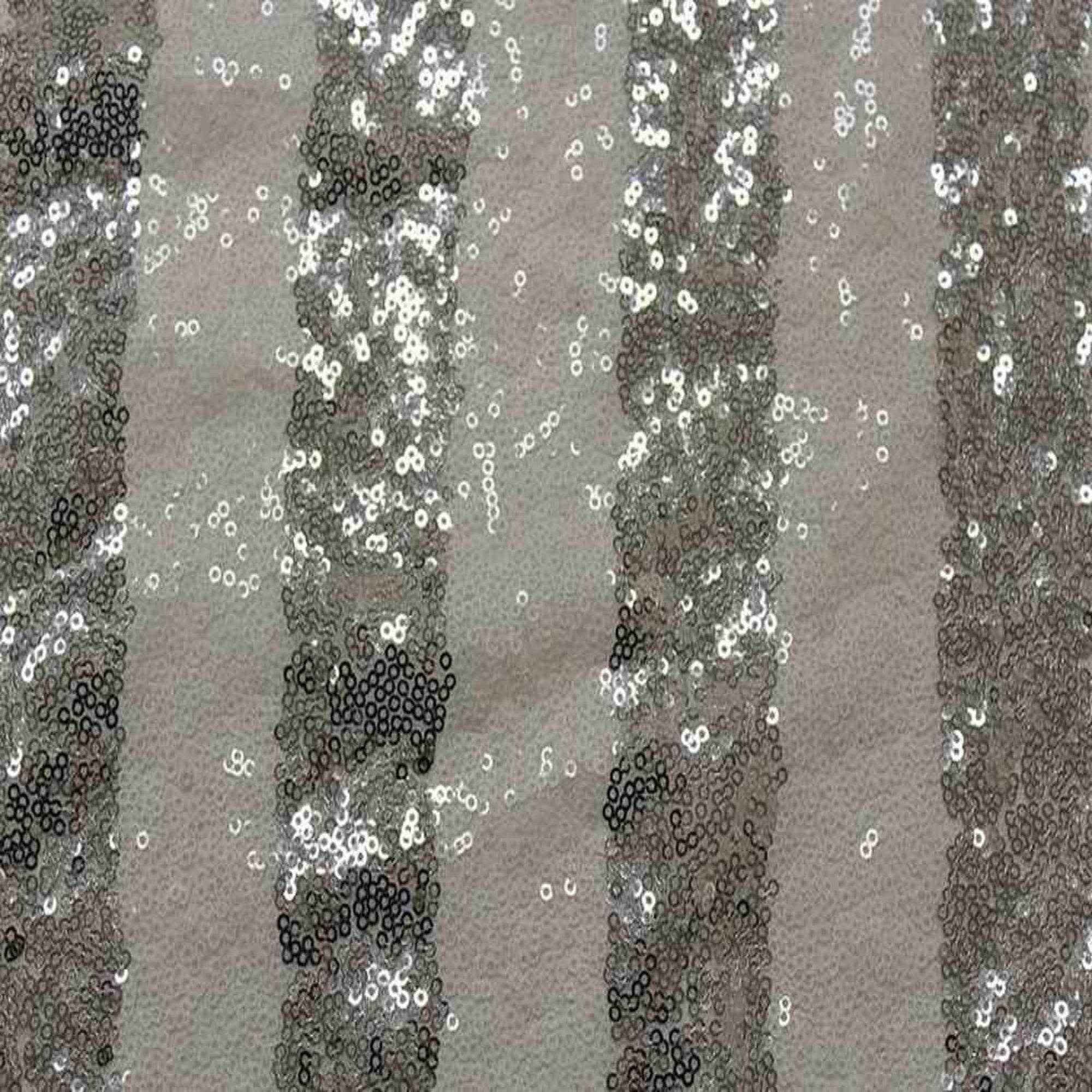 Silver/White FIESTA Striped Sequin Fabric on Mesh Material Fabric by the Yard - 52 Inch Wide