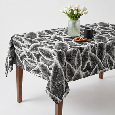 Foliage Jacquard Leaf Print Tablecloth – Black