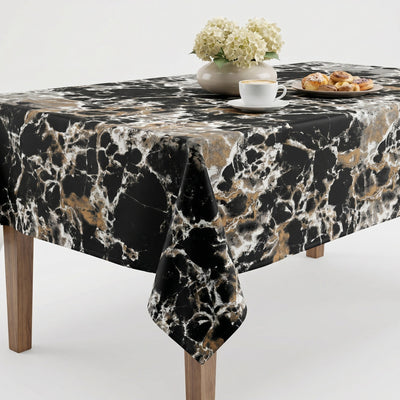Granite Digital Print Satin Tablecloth – Black/Gold