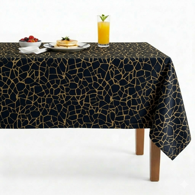 Gravel Metallic Jacquard Tablecloth – Navy/Gold