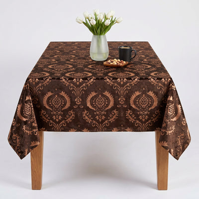 Hobby Embossed Damask Velvet Tablecloth – Chocolate