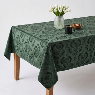 Hobby Embossed Damask Velvet Tablecloth – Forest
