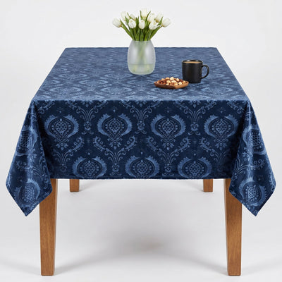 Hobby Embossed Damask Velvet Tablecloth – Navy