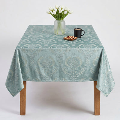 Hobby Embossed Damask Velvet Tablecloth – Seafoam
