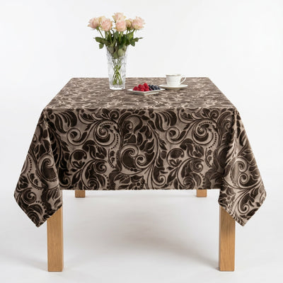Lobby Embossed Scroll Velvet Tablecloth – Taupe