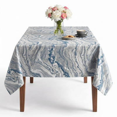 Mahwah Metallic Marbleized Jacquard Tablecloth – Aqua