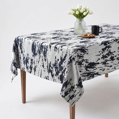 Marmore Marbled Jacquard Tablecloth – Navy/white