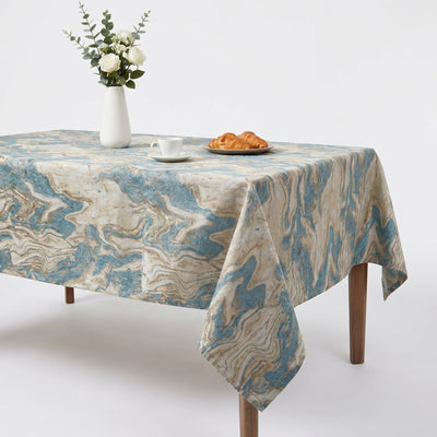 Milano Metallic Marbleized Jacquard Tablecloth – Aqua