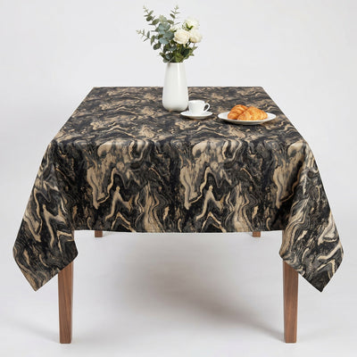 Milano Metallic Marbleized Jacquard Tablecloth – Black/Gold