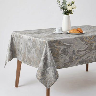 Milano Metallic Marbleized Jacquard Tablecloth – Grey
