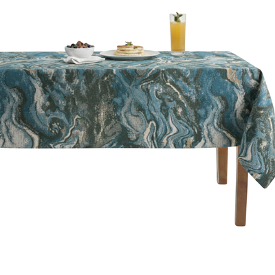Milano Metallic Marbleized Jacquard Tablecloth – Turquoise