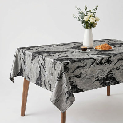 Milano Metallic Marbleized Jacquard Tablecloth – Onyx