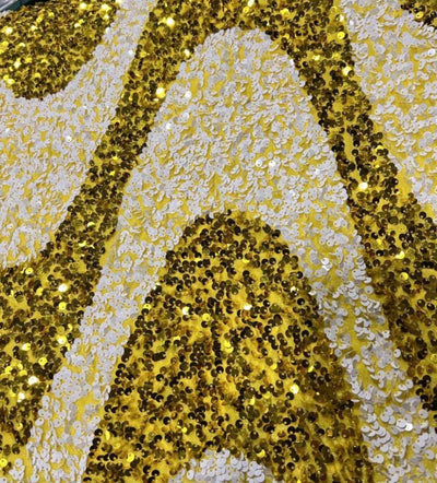 Selectra Waves Velvet Sequin Fabric – Yellow/White