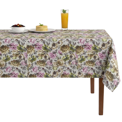 Spring Garden Floral Digital Print Tablecloth – Gold/Lilac