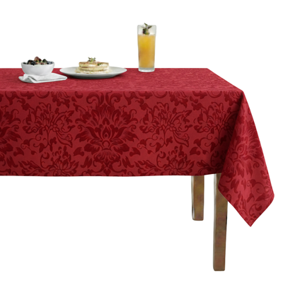 Vails Embossed Scroll Velvet Tablecloth – Red