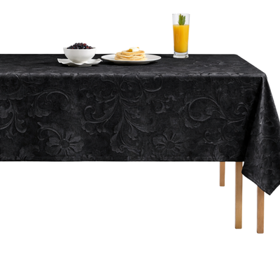 Vails Embossed Scroll Velvet Tablecloth – Black