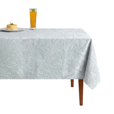 Vails Embossed Scroll Velvet Tablecloth – White