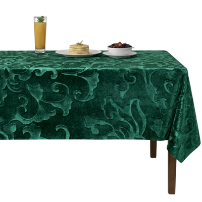 Vails Embossed Scroll Velvet Tablecloth – Forest