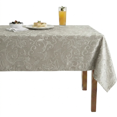 Vails Embossed Scroll Velvet Tablecloth – Ivory
