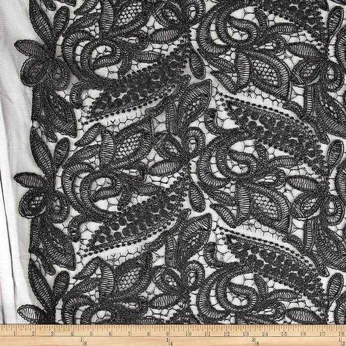 Black CREATION Glitter Embroidered Mesh Fabric. Lace Netting Material 52 Inch in Width Fabric by the Yard - 52 Inch Wide
