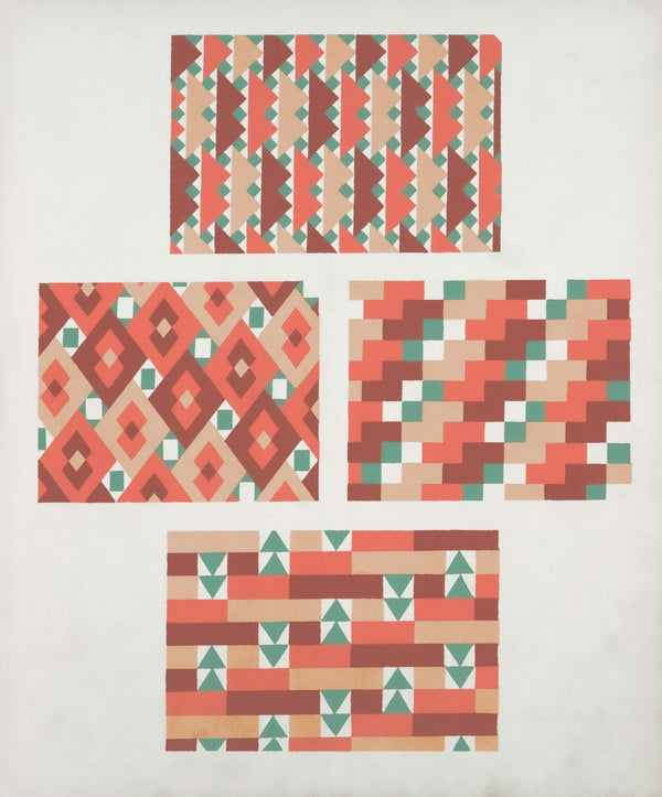 Four geometric patterns in earthy tones