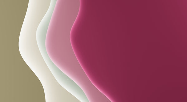 Abstract wavy layers in olive green, beige, pink, and magenta.