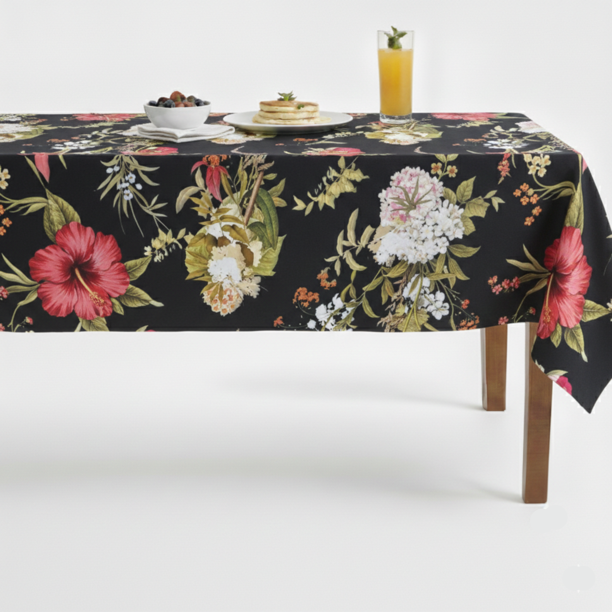 Festoon Floral Digital Print Tablecloth – Black