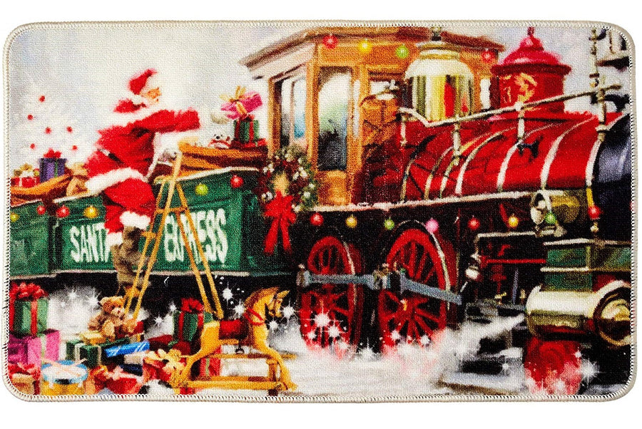 Seasonal Xmas Christmas Holiday Santa Claus Actions Pattern Decorative Area Rug, Doormat.