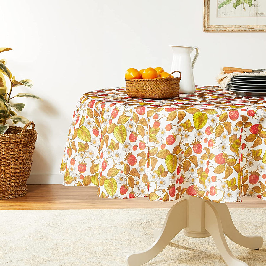 European Botanical Flowers Berries Strawberries Pattern Tablecloths