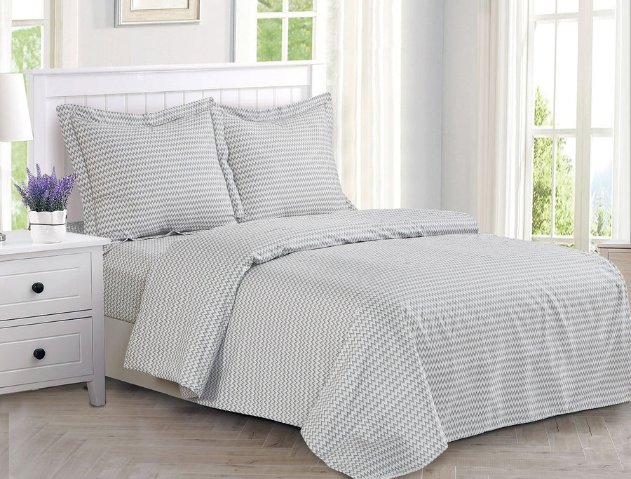 Violet Linen Multi Waves Chevron Cotton Duvet Set — Grey & White