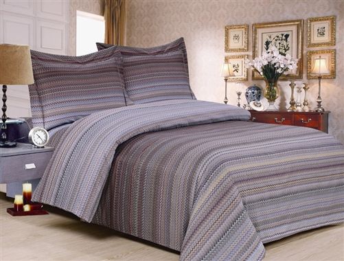 Violet Linen Mini Waves Zigzag Poly-Cotton Duvet Set — Multicolour