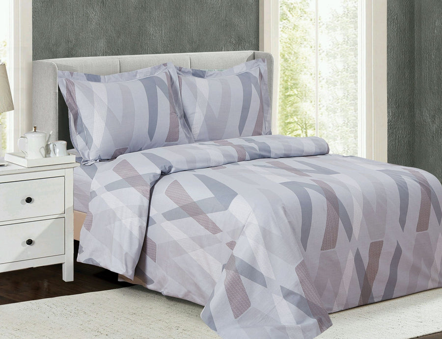 Violet Linen Pleasant Grey 6-Piece Cotton Duvet Set — Abstract Geometric