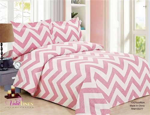 Violet Linen French Pink Waves Chevron Duvet Set — Pink & White, 6 Piece