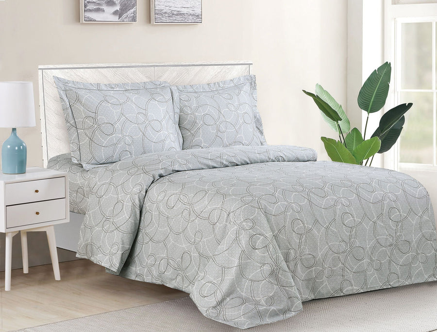 Violet Linen French Swirl 6-Piece Duvet Set — Grey, 100% Cotton